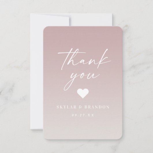 Soft Ombre Mauve Pink & Gardenia White Wedding Dankeskarte (Vorderseite)