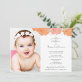Soft Orange & Peach Peonies Cross Girl Baptisse Einladung (Stehend Vorderseite)
