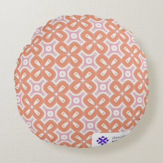Soft Orange & Pink Floral Geometric Round Pillow – Rundes Kissen