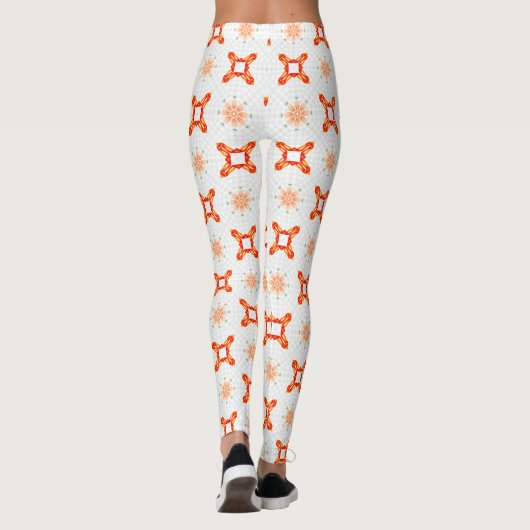 Soft Orange-Red Floral & Frame Pattern Leggings (Rückseite)