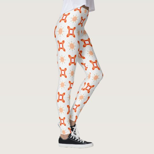 Soft Orange-Red Floral & Frame Pattern Leggings (Rechts)