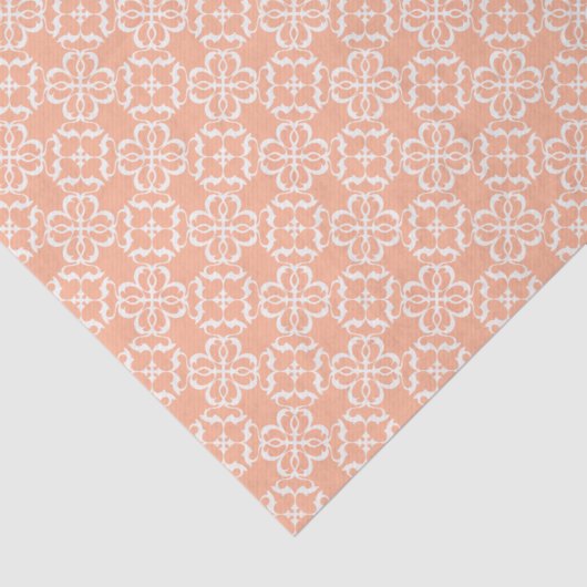 Soft Orange & White Floral Lattice Pattern Seidenpapier (Detail)