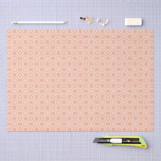 Soft Orange & White Floral Lattice Pattern Seidenpapier (Handwerk)