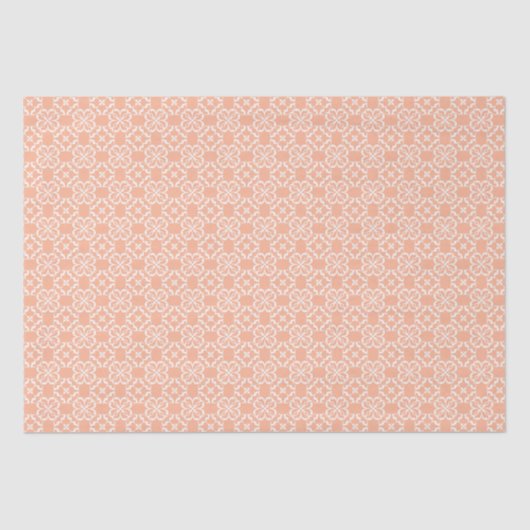 Soft Orange & White Floral Lattice Pattern Seidenpapier (Vorderseite)