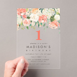 Soft Painted Floral Girls Ladies Birthday Invite Acryleinladungen