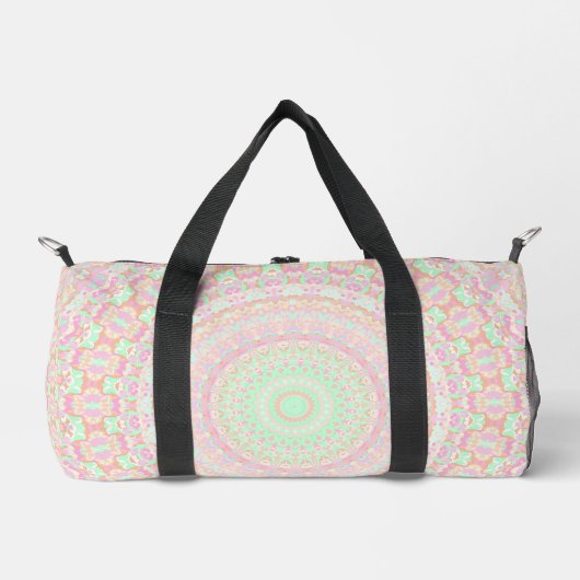 Soft Pale Paste Boho Trippy Hippie Groovy Mandala Duffle Bag (Vorderseite)