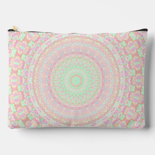 Soft Pale Paste Boho Trippy Hippie Groovy Mandala Zubehörtasche (Vorderseite)