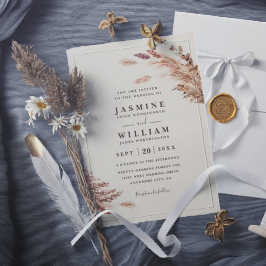 Soft Pampas Botanisches Boho Rustikales Elegantes  Einladung