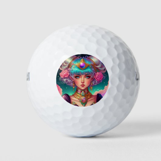 Soft Pastel Anime Girl Golfball (Vorderseite)