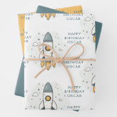 Soft Pastel Beige Raketenschiff Geschenkpapier Set (Beispiel)