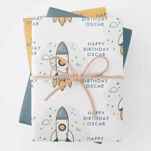 Soft Pastel Beige Raketenschiff Geschenkpapier Set (Beispiel)