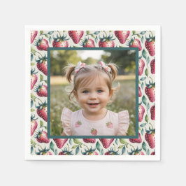 Soft Pastel Berry Sweet Strawberry Birthday Photo Serviette