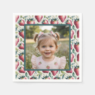 Soft Pastel Berry Sweet Strawberry Birthday Photo Serviette