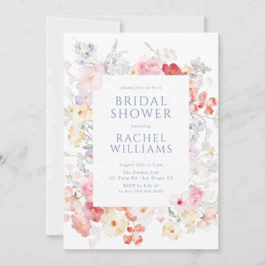 Soft Pastel Bloom QR Brautparty Einladung (Vorderseite)