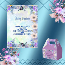 Soft Pastel Blue Blumen Lila Lilac Baby Dusche