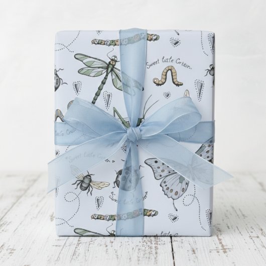 Soft Pastel Blue Boho Baby Bugs Kinder & Baby Geschenkpapier