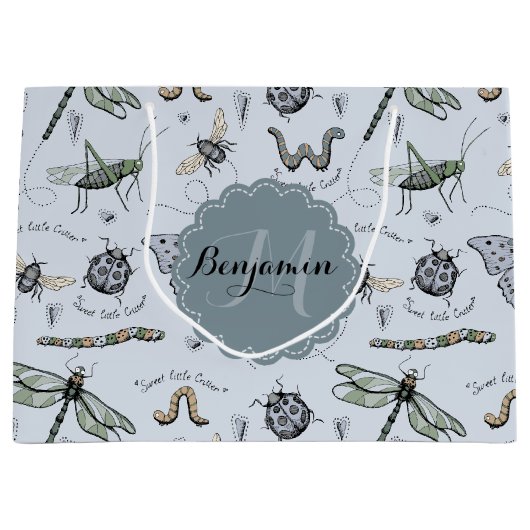 Soft Pastel Blue Boho Baby Bugs Kinder & Baby Große Geschenktüte (Vorderseite)