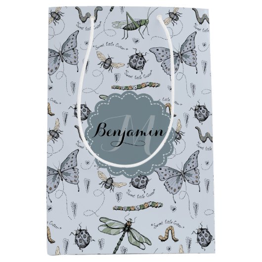 Soft Pastel Blue Boho Baby Bugs Kinder & Baby Mittlere Geschenktüte (Vorderseite)