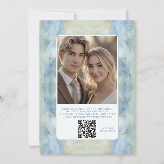 Soft Pastel Blue Bohohemian Wedite QR Code Einladung (Rückseite)