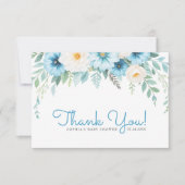 Soft Pastel Blue Floral Baby Dusche Dankeskarte (Vorderseite)