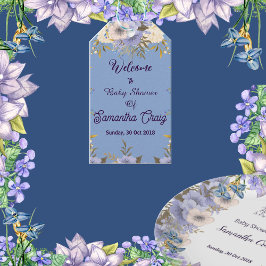 Soft Pastel Blue Flowers Lilac Floral Baby Dusche Geschenkanhänger