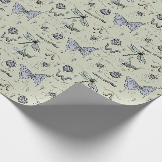 Soft Pastel Blue & Sage Boho Baby Bugs Kids Baby Geschenkpapier (Ecke)