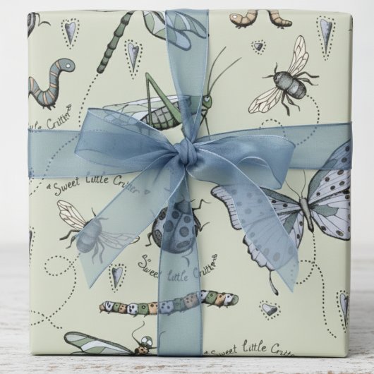 Soft Pastel Blue & Sage Boho Baby Bugs Kids Baby Geschenkpapier
