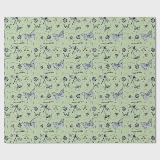 Soft Pastel Blue und Green Boho Baby Bugs Baby Geschenkpapier (Flach)