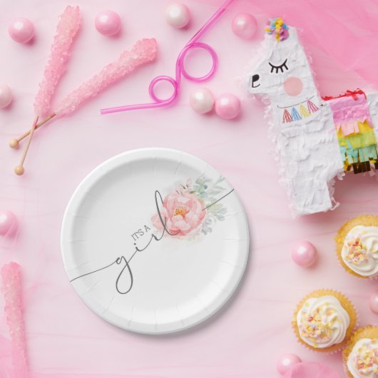 Soft Pastel Blume Elegantes Script Baby Dusche Pap Pappteller (Party)