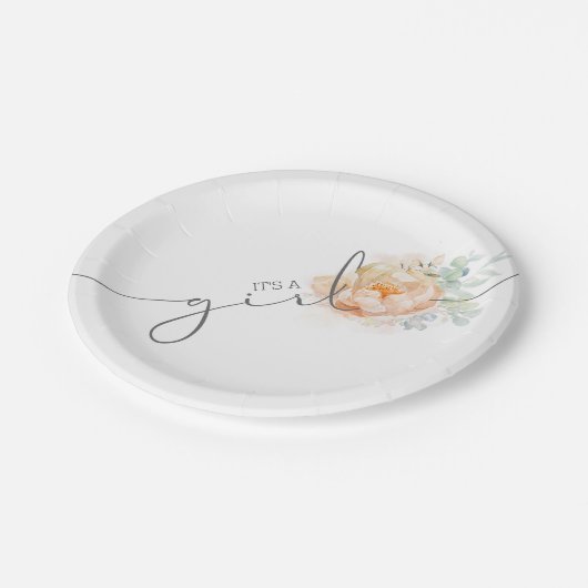 Soft Pastel Blume Elegantes Script Babydusche Pappteller (Schrägansicht)