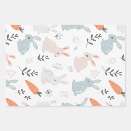 Soft Pastel Bunny & Carrot Spring Garden Set 3 Geschenkpapier Set