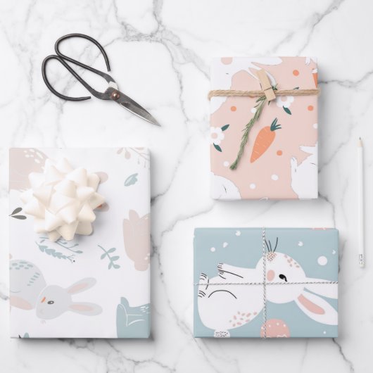 Soft Pastel Bunny & Carrot Spring Garden Set 3 Geschenkpapier Set (Vorderseite)