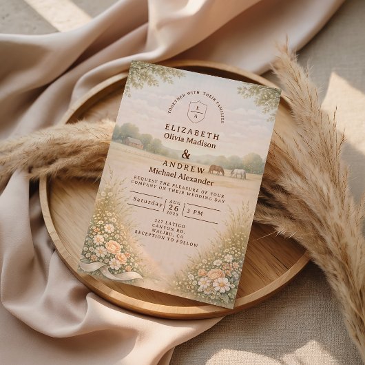 Soft Pastel Countryside Meadow Wedding Einladung