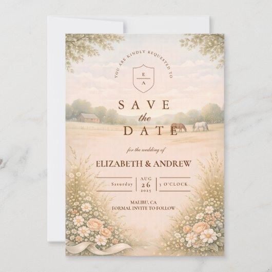 Soft Pastel Countryside Meadow Wedding Save The Date (Vorderseite)