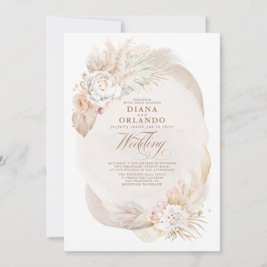 Soft Pastel Cream and Ivory Floral Boho Wedding Einladung (Vorderseite)