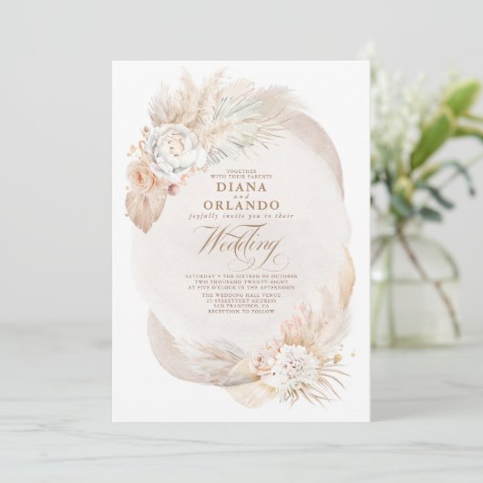 Soft Pastel Cream and Ivory Floral Boho Wedding Einladung (Stehend Vorderseite)