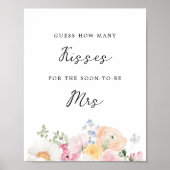 Soft Pastel floral Brautparty Kisses Game Sign Poster (Vorne)