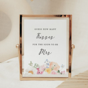 Soft Pastel floral Brautparty Kisses Game Sign Poster