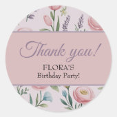 Soft Pastel Floral Personalized Birthday Thank You Runder Aufkleber (Vorderseite)