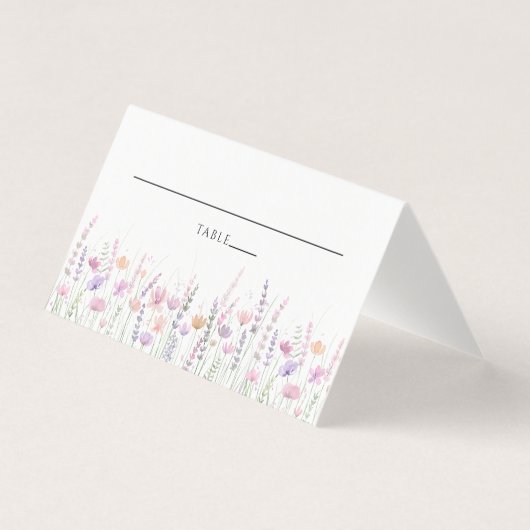 Soft Pastel Floral Wildflower Wedding Place Card (Vorderseite)