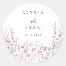 Soft Pastel Floral Wildflower Wedding Runder Aufkleber