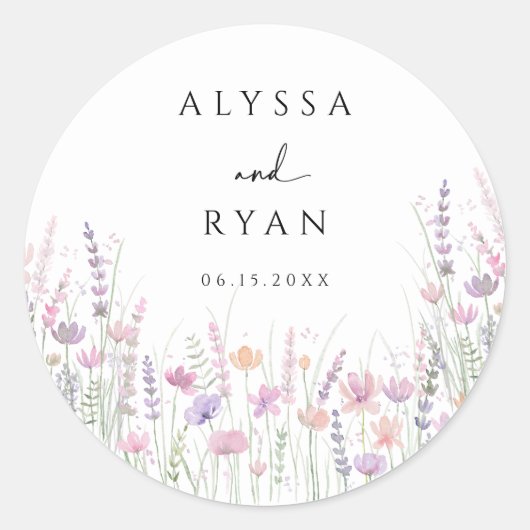 Soft Pastel Floral Wildflower Wedding Runder Aufkleber (Vorderseite)