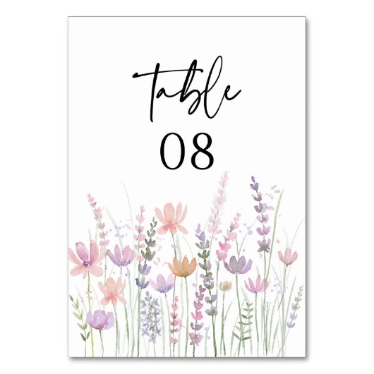 Soft Pastel Floral Wildflower Wedding Tischnummer (Vorderseite)