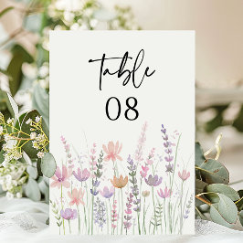 Soft Pastel Floral Wildflower Wedding Tischnummer
