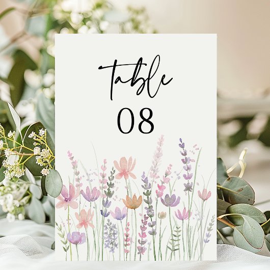 Soft Pastel Floral Wildflower Wedding Tischnummer