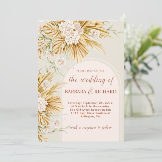 Soft Pastel Flowers Pampas Grass Boho Wedding Einladung (Stehend Vorderseite)