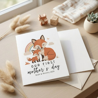Soft Pastel Fox Mom Baby First Mother’s Day  Karte