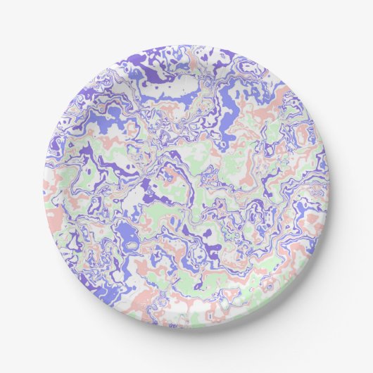 Soft Pastel Funky Boho Retro Abstrakter Marmor Pappteller (Vorderseite)