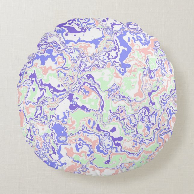 Soft Pastel Funky Boho Retro Abstrakter Marmor Rundes Kissen (Vorderseite)