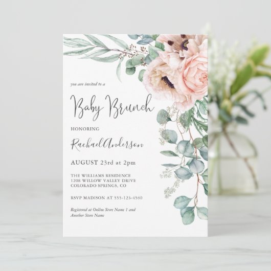 Soft Pastel Girl Baby Brunch Einladung (Stehend Vorderseite)
